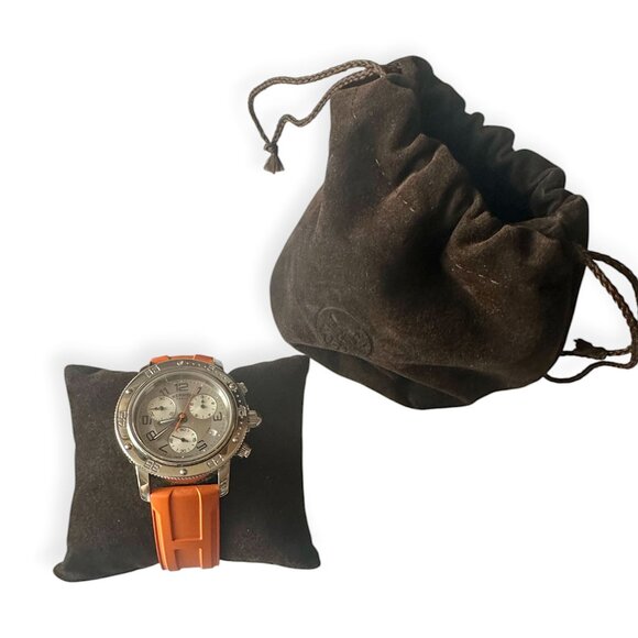 Hermès Clipper CP2.410 Diver Chronograph 36mm Orange Strap Watch Set - Picture 6 of 16